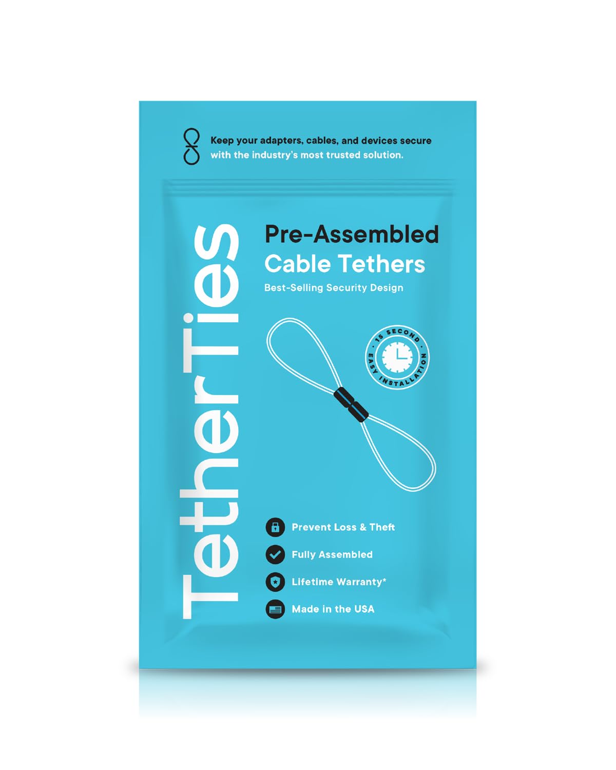 Patented Pre-Assembled Adapter Ties - Anti-Theft Cable Locks for Tools, Dongles, Tethers, Computer adapters. Steel Cable, Security Lock, Easy