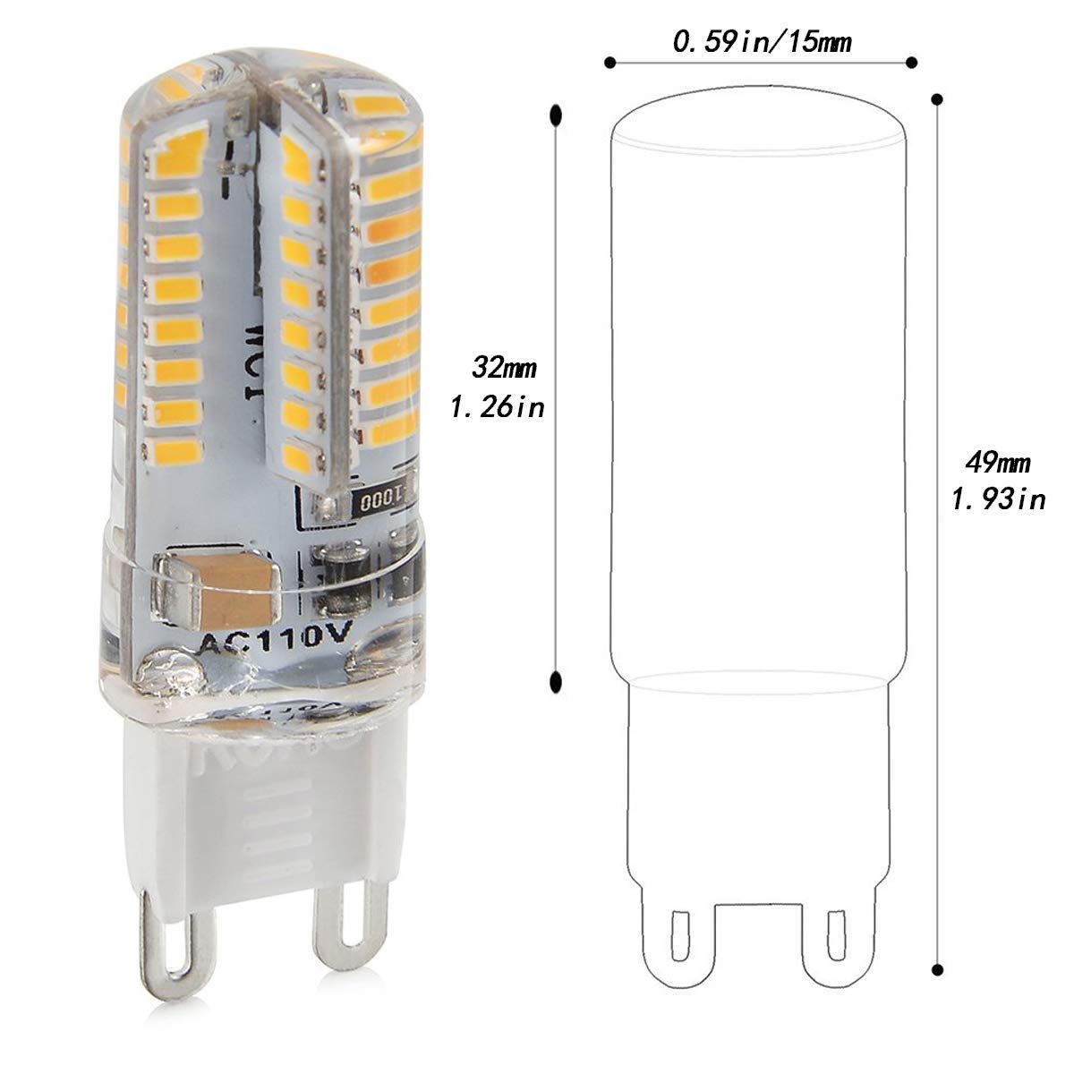 LEDGLE G9 LED Light Bulbs 3W, 30W Halogen Equivalent, 3000K 250LM 64LEDS Warm White Light, Non-dimmable, Flicker Wide Beam Angle Light G9 Base