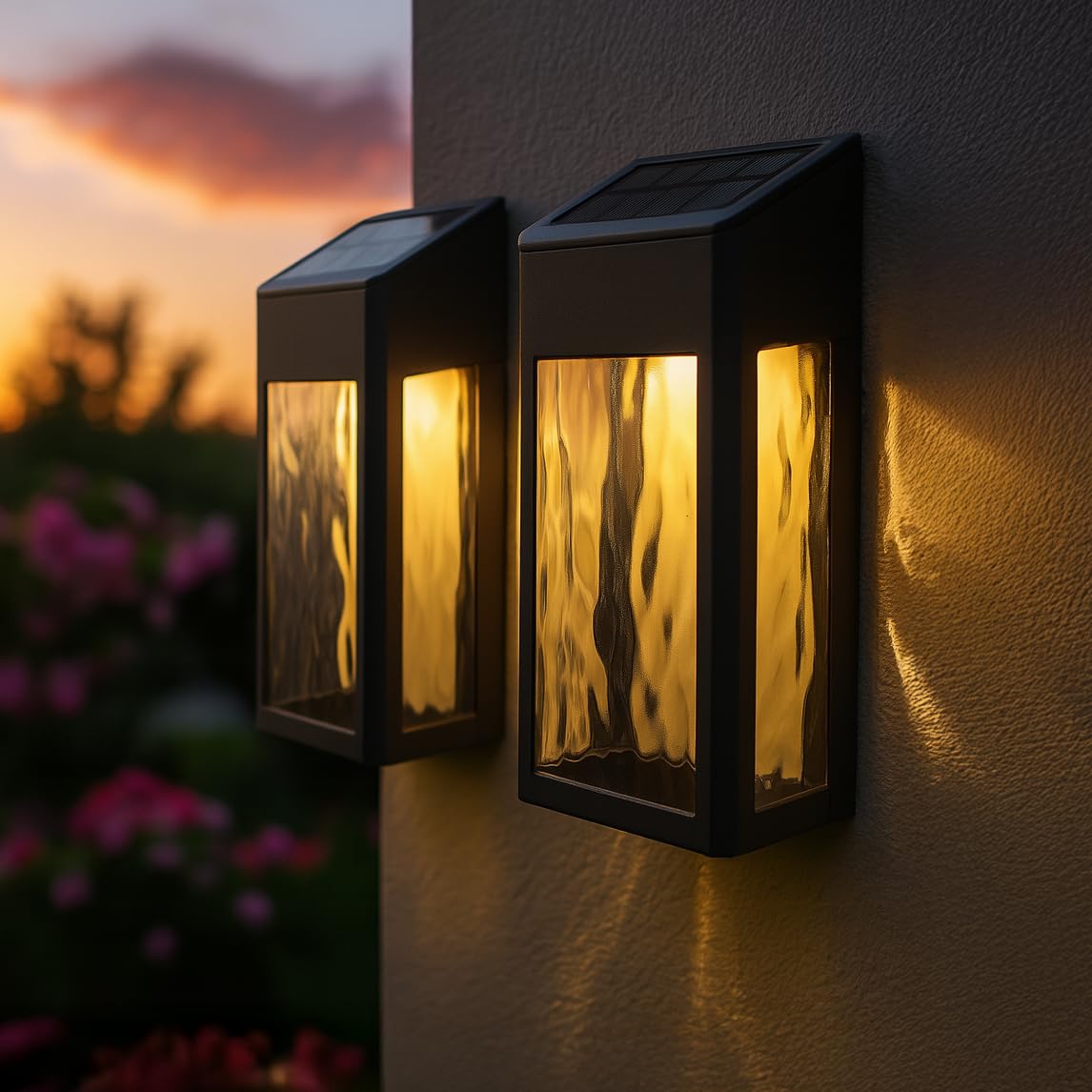 Classy Caps SWL888 - Black Aluminum Lancaster Deck & Wall Light (2 Pack) - Outdoor Solar LED Lighting, Durable Black Aluminum, Real Glass