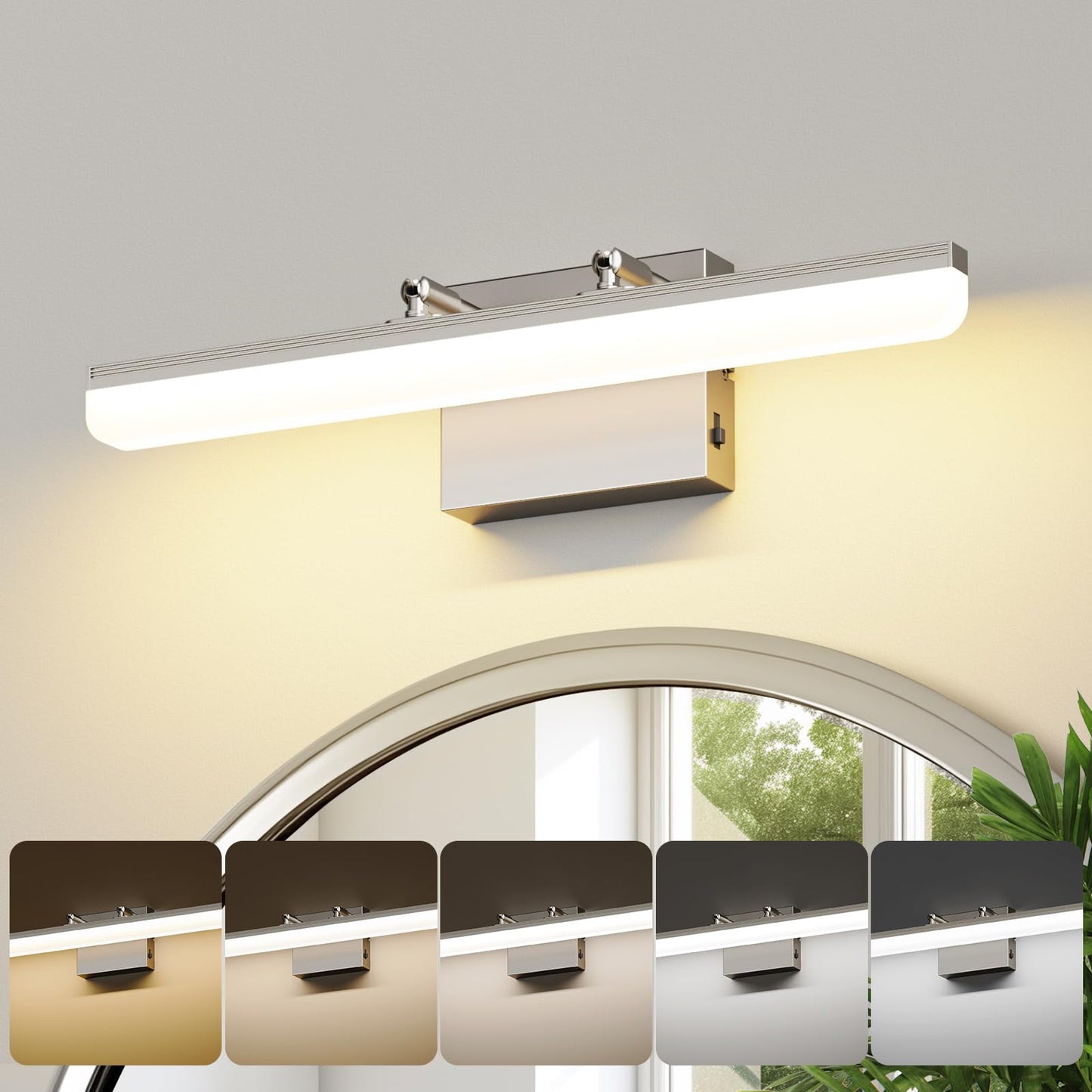 KELIDEN Brushed Nickel Vanity Light, 15.7” Dimmable LED Bathroom Light Bar with 5CCT, Adjustable Angle - Modern Wall Lighting for Bathroom, Powder
