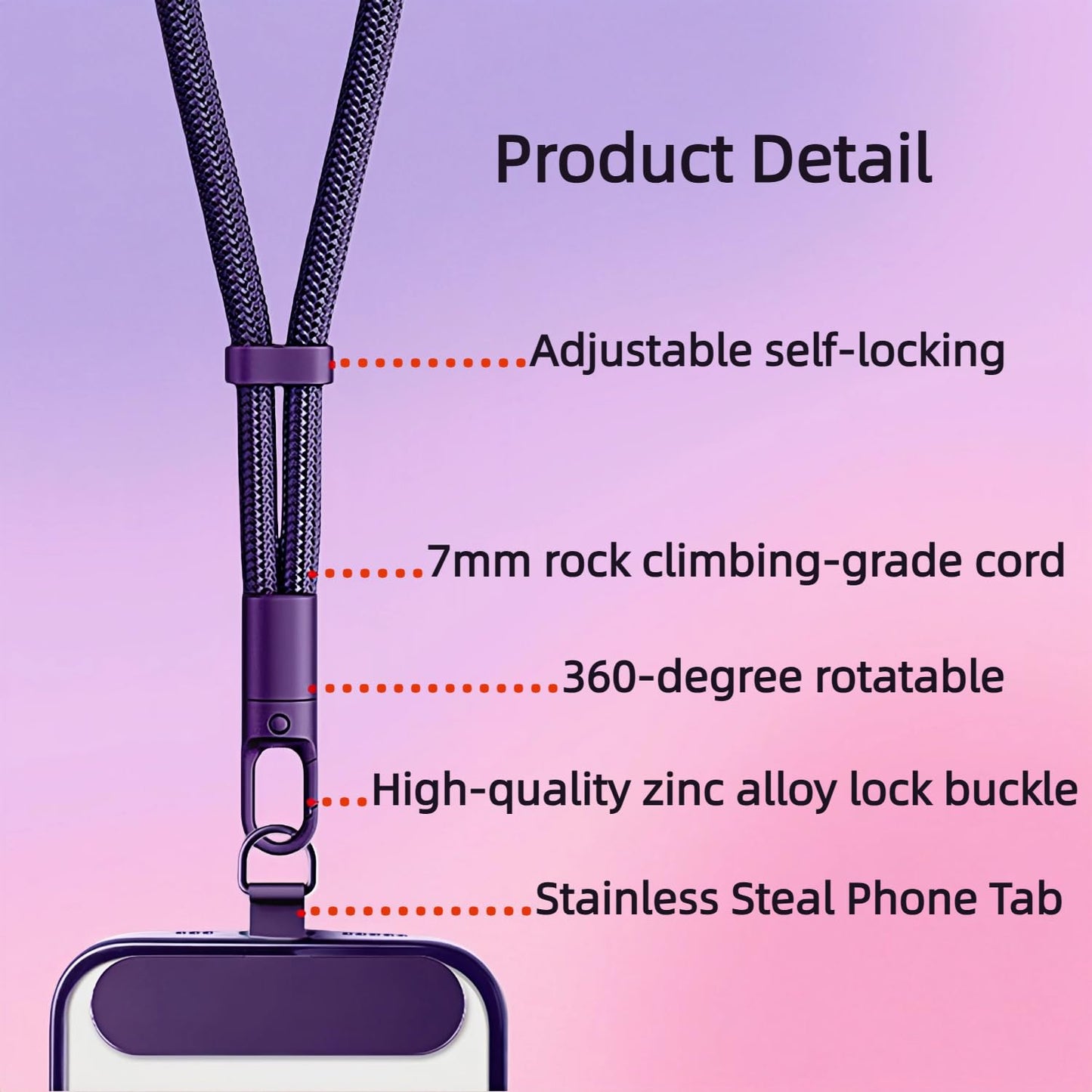 NUANJUYU Anti-Theft Phone Wrist Strap, 360° Rotatable with Adjustable Safety Lock & 2 Tabs, Secure Hand Phone Lanyard for Men Women?Purple?