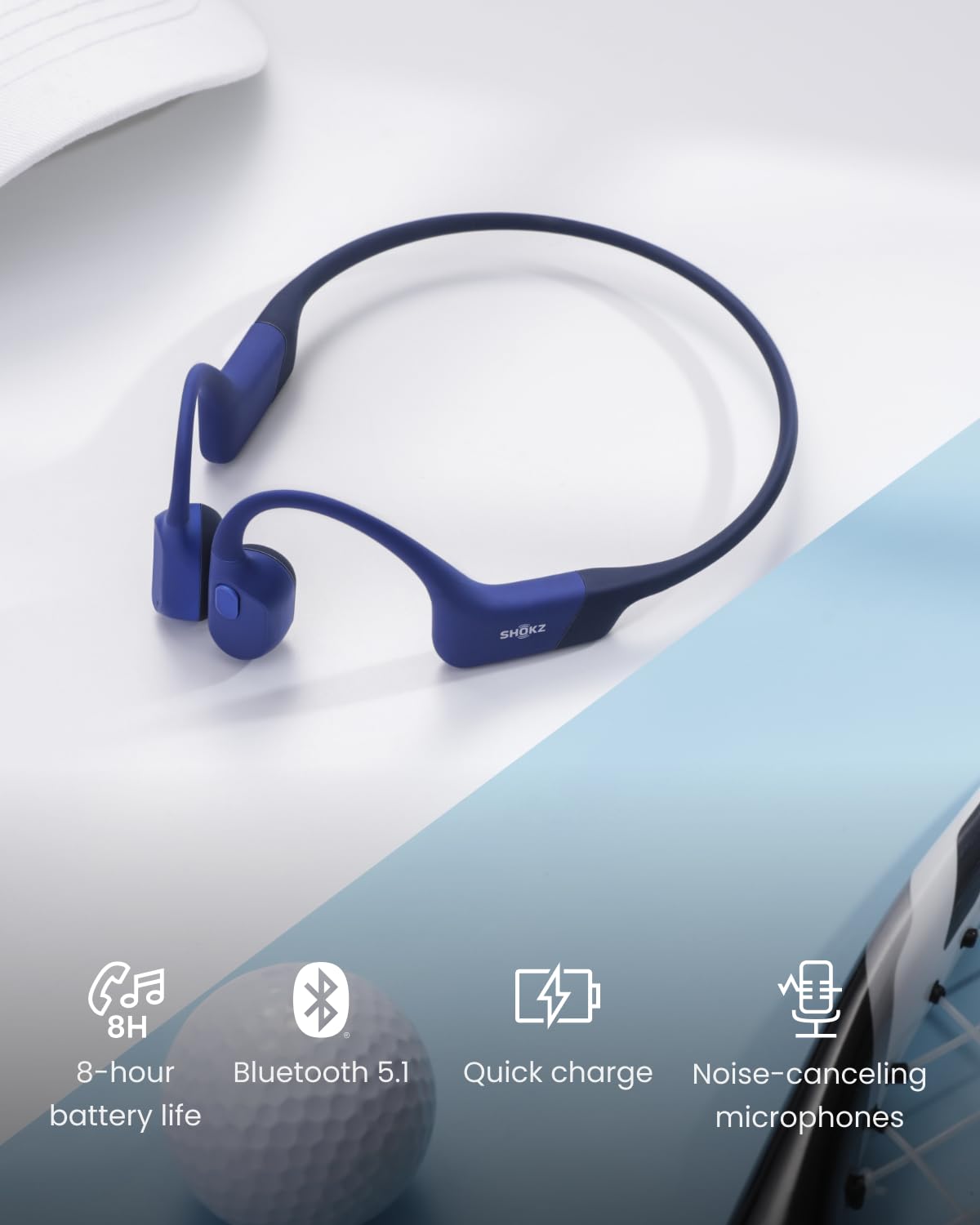 SHOKZ OpenRun Mini Bone Conduction Open-Ear Bluetooth Headphones, Blue