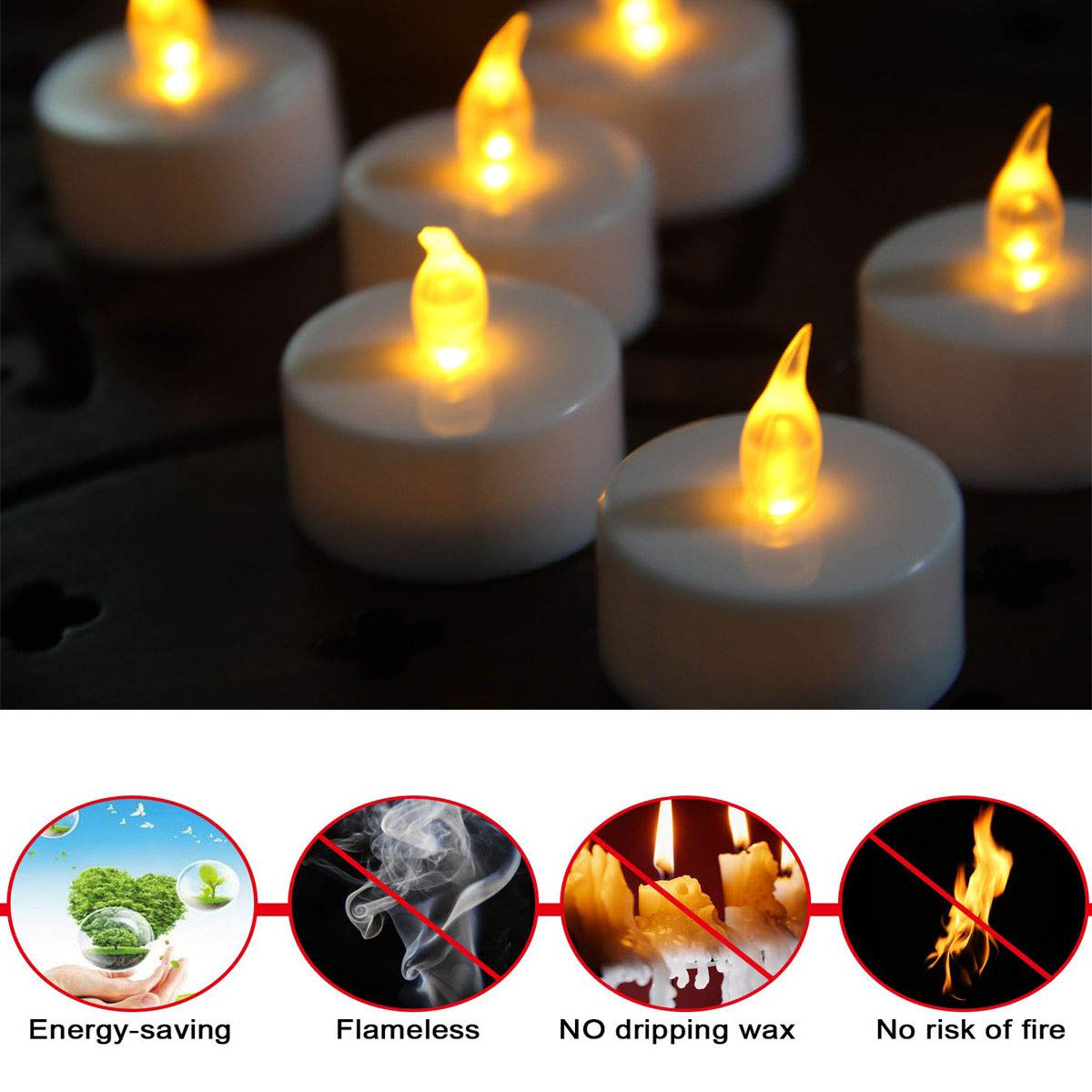 Anziner Tea Lights,50 Pack Flameless LED Tealight Candles,Realistic Flickering Warm Yellow Battery Operated LED Tea Lights Candles. Ideal for Parties