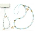 DPWOUM 1Pc Blue Beaded Five-Pointed Star Pendant Beaded Phone Chain Bracelet Wrist Lanyard,Cute Camera Charm Strap Bag Accessories for Women