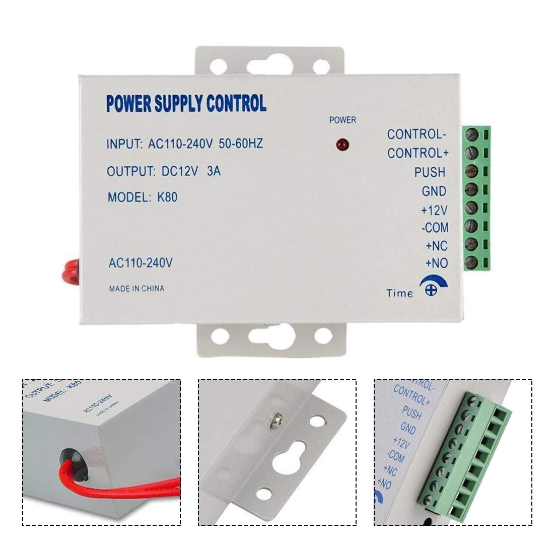 AMOCAM Access Control Power Supply for Door Intercom Doorbell, Various Electronic Door Locks, Video Doorbell System, K80 Power Supply Control Input AC