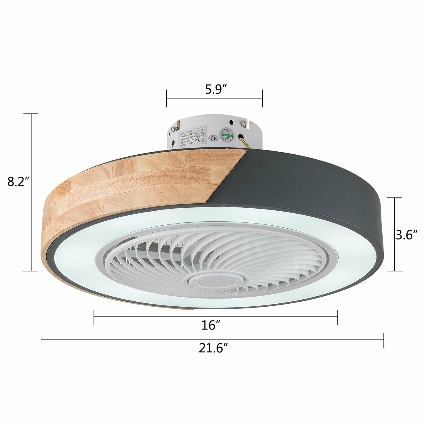 Ceiling Fan with Light and Remote Control, 22 Inch Modern LED Semi Flush Mount Light Fandelier, Mixed Wood Design,3 Lights Colors 3 Speeds,Enclosed