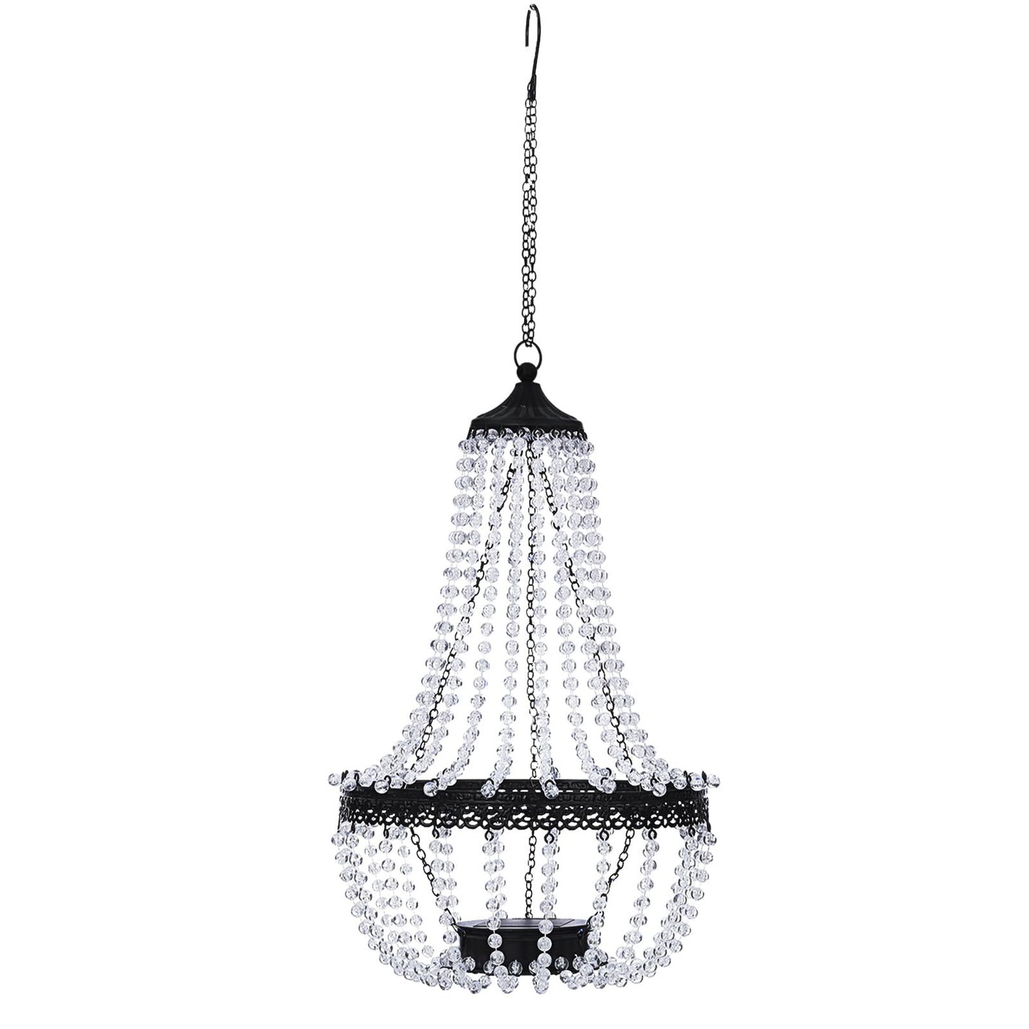 Hanging Solar Chandelier Outdoor, 30 Cool White Lights Acrylic Clear Beaded Chandelier with S Hooks Modern Lantern for Garden Yard Patio Gazebo