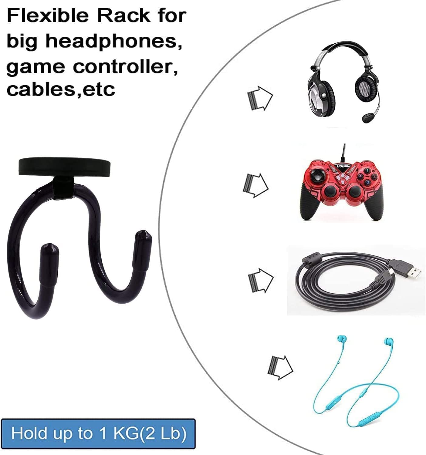 AUXPhome Magnetic Headset Holder up to 1 kg(2 lbs), Adjustable Headphone Holder Headphone Hanger Stand Headphone Hook for Computer/Gaming Headsets…