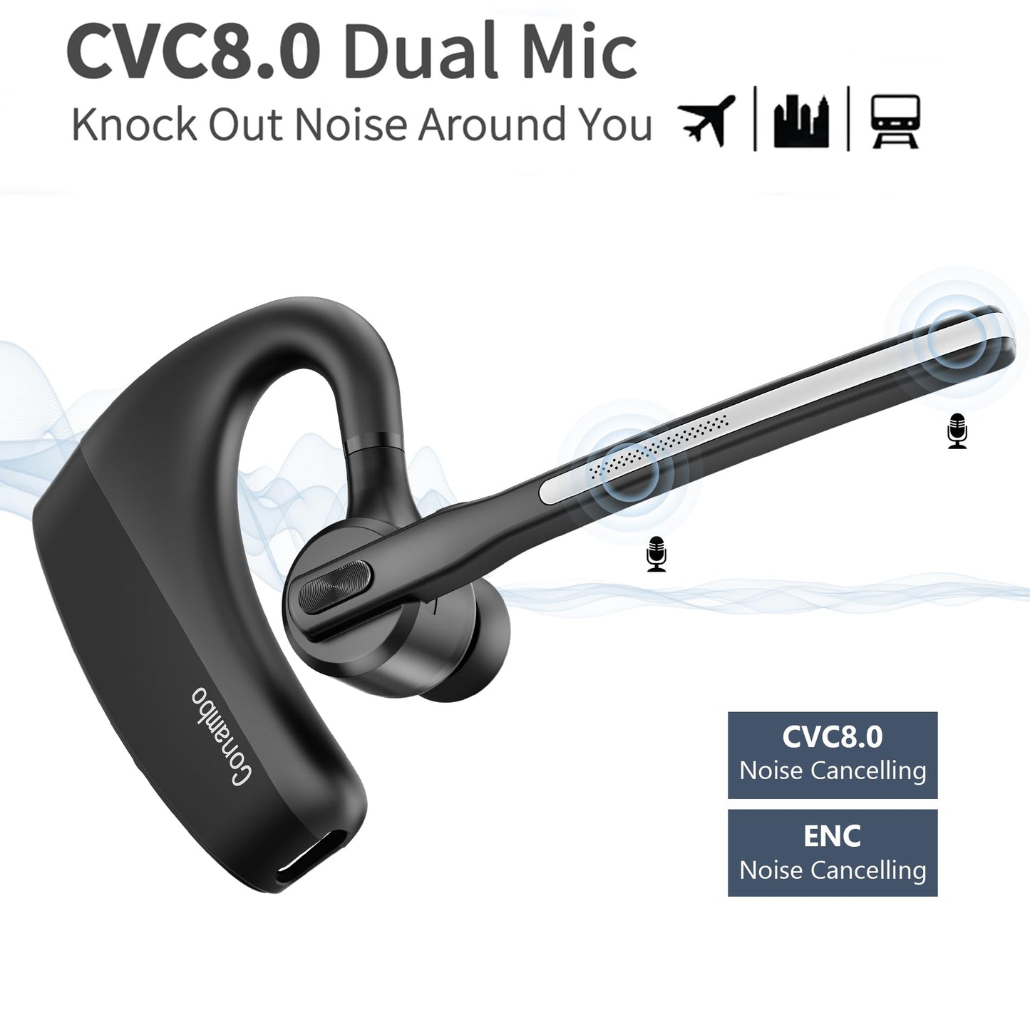 Conambo Bluetooth Headset V5.2 Wireless Bluetooth Earpiece with 750mAH Charging Case 80Hrs Talktime Wireless Headset with CVC8.0 Dual Mic Noise