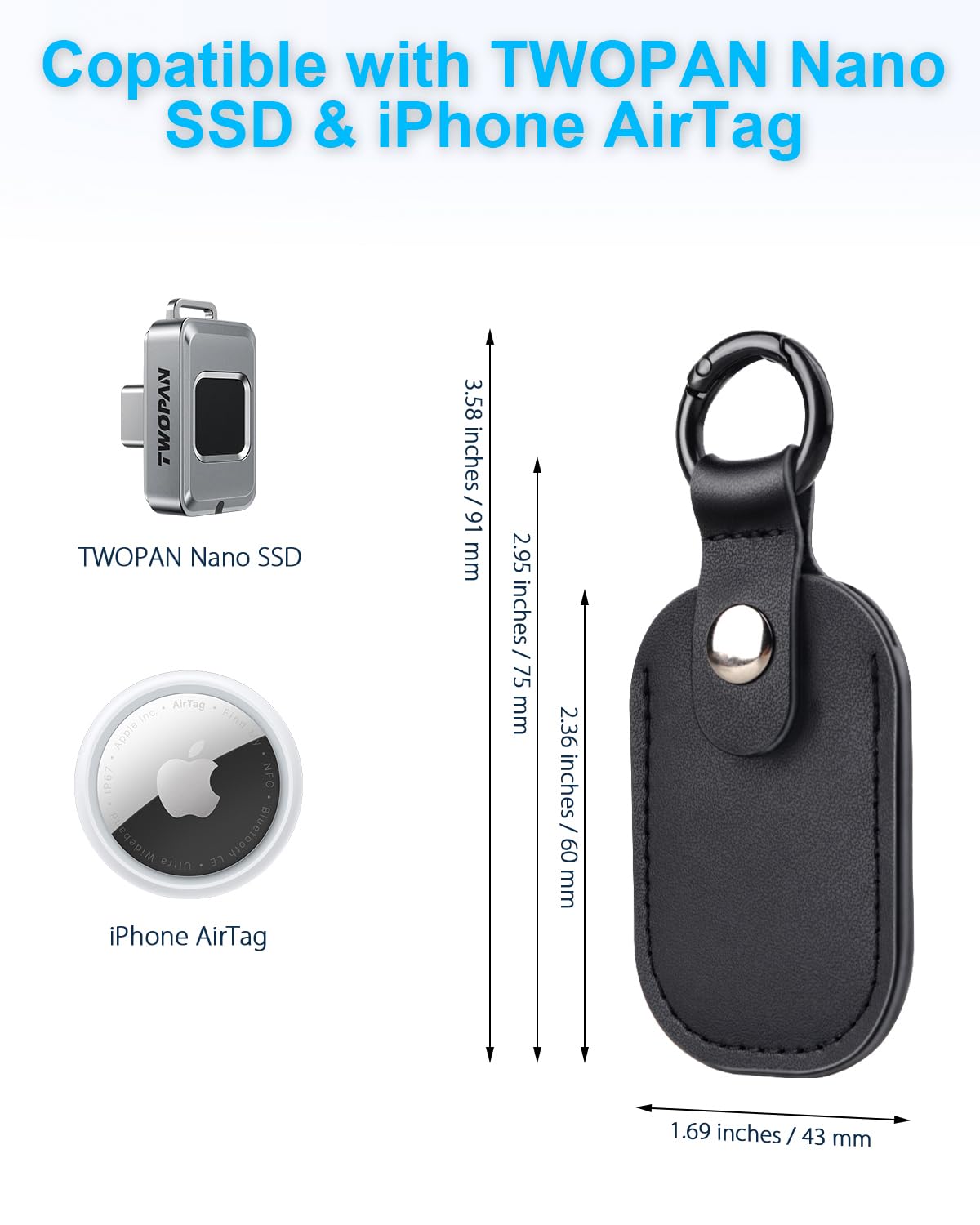 TWOPAN Genuine Leather SSD Case, Hand-Stitched Protective Cover for Nano SSD 256GB 512GB - Lightweight, Anti-Scratch Drop Dust Protection, Secure Snap