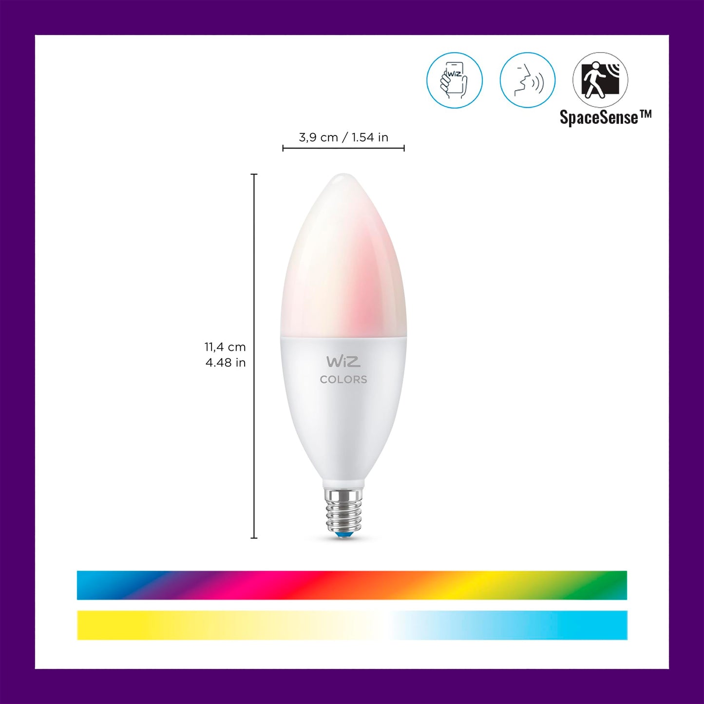 WiZ Connected 40W B12 Smart Candle-shape, E12 base, Full Color, Dimmable, 1-Pack, Indoor, Connect to Wi-Fi, Control Voice or App + Activate