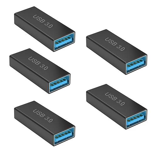 USB Female to Female Adapter 5 Pack, Type A 3.0 Female to Female 3.0 Cable Coupler, High Speed USB Extension Connector, Suitable for Connecting Two…