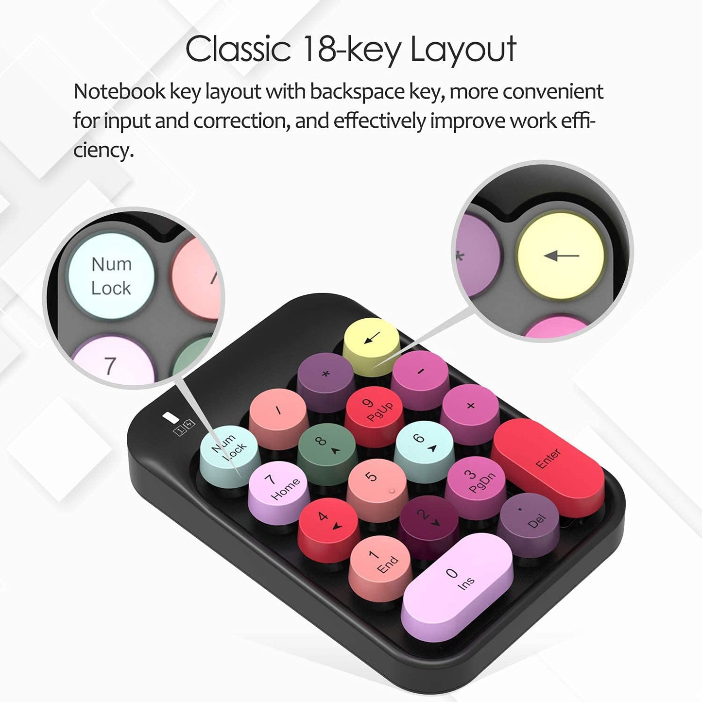 FELICON Wireless Numeric Keypad 18 Keys with 2.4G Mini Portable Silent Number Pad USB Receiver Financial Accounting Keyboard Extensions for Laptop
