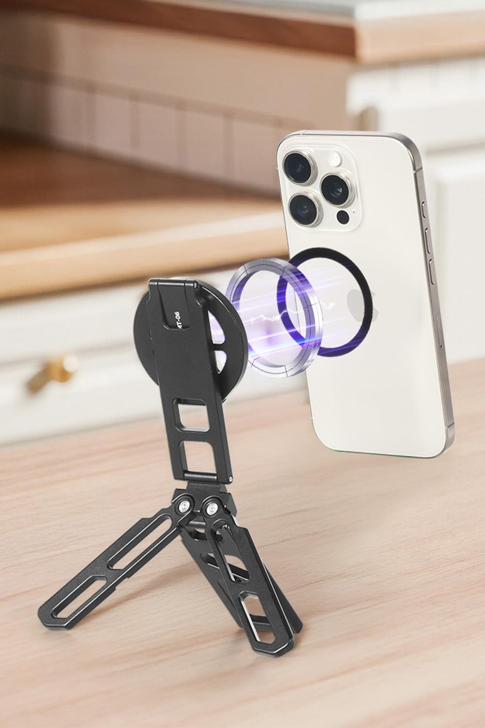FANAUE Magnetic Tripod Mount - 360° Adjustable Aluminum Stand, Portable Foldable Design, Strong Magnetic Compatible Holder for iPhone, iPad