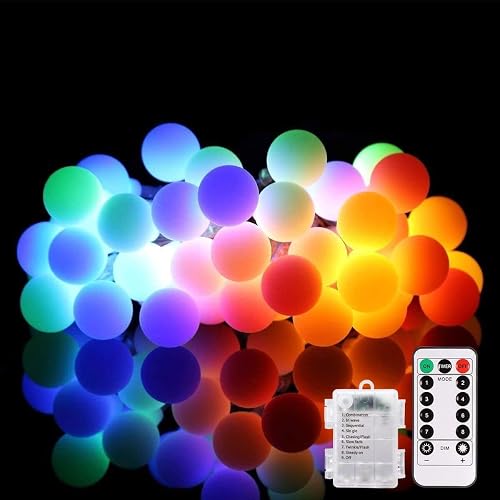 ALOVECO LED String Lights 18ft 50 LEDs Battery Operated String Lights with Remote 8 Modes Waterproof Globe Starry Fairy Lights for Outdoor Indoor
