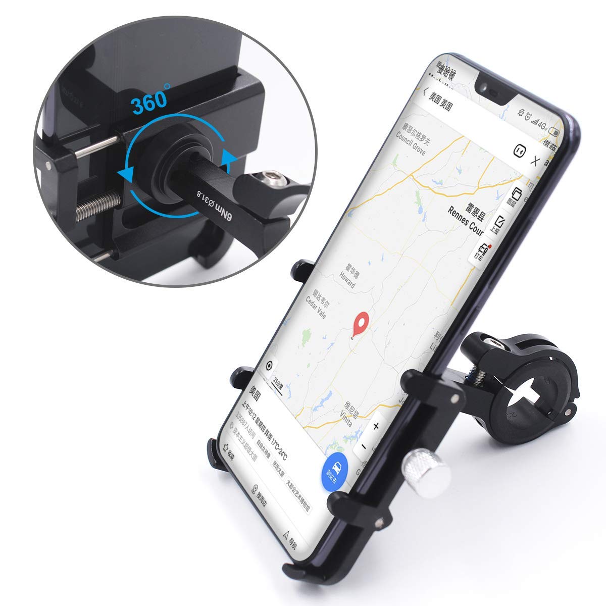 GUB Bike Phone Mount Holder, Aluminum Motorcycle Phone Holder Mount with 360° Rotation for iPhone 16 17 15 14 Pro Max Mini X XR Xs Plus, Samsung S25