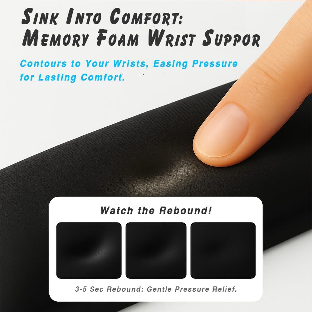 Ergonomic Wrist Rest Set for Keyboard and Mouse | Cooling Gel & Slow-Rebound Memory Foam Palm Support Pad | Luxe Leather, Minimalist, Non-Slip PU Base