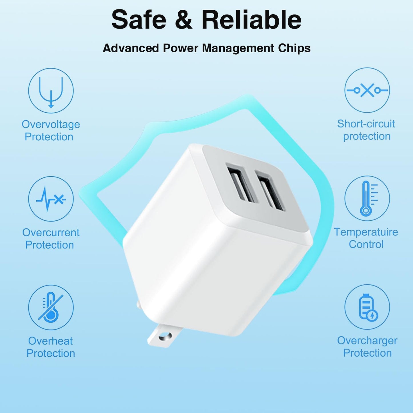 REKNA USB Wall Charger, Dual Port Cube Power Adapter Charger Plug Block Charging Box, Dual Port Wall Charging Adapter, Compatible for i Phone 14 13 12