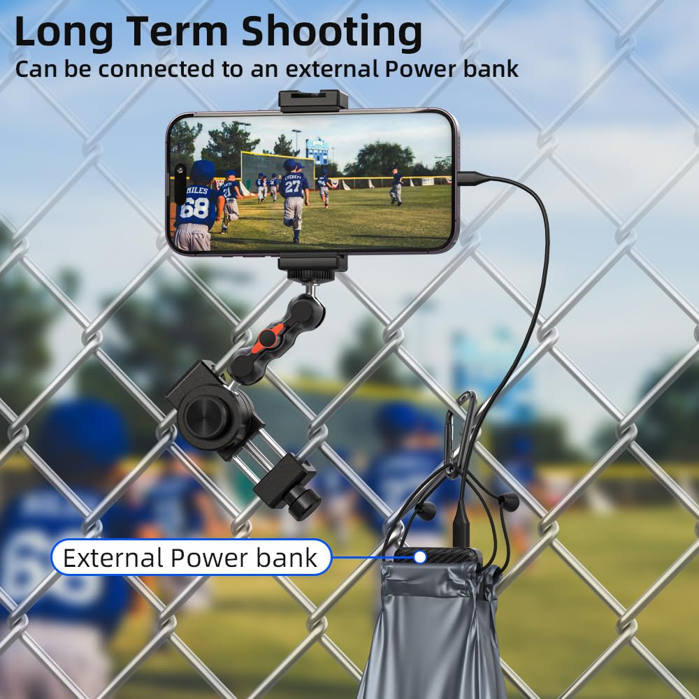 SUREWO Aluminum Cell Phone Fence Mount for iPhone, Go pro,DJI Osmo Action 5Pro/4/3/2, Insta360,Mevo Start Clip Stand for Baseball Softball Tennis