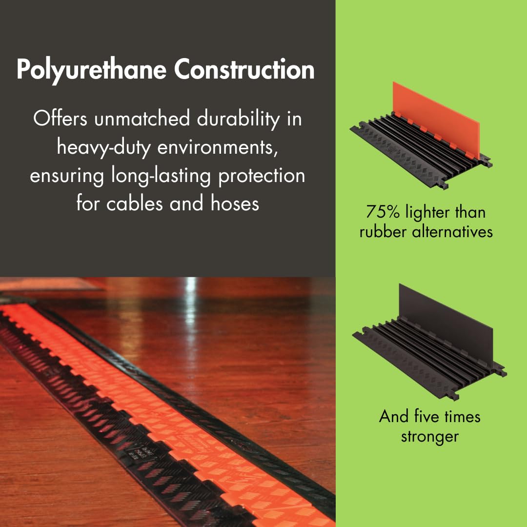Checkers Drop Over 3 Channel Medium Profile Drive Over Cable Protector, Interlocking Design for Heavy Duty Loads up to 21,000 Pounds, Polyurethane