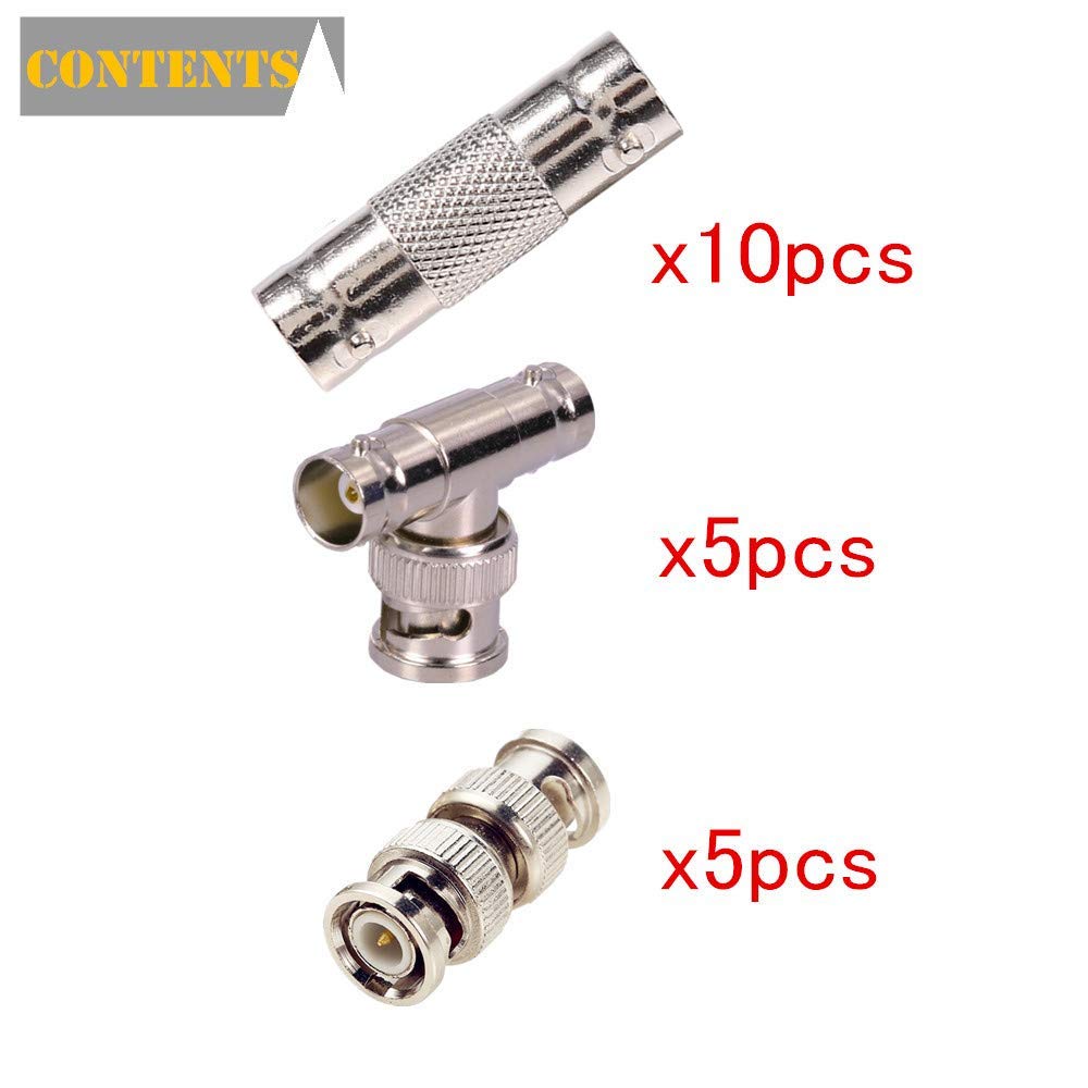 BeElion 20 Pack BNC Adapters, Mixed M/M F/F T-Type BNC Connectors, 50&75 Ohm Coaxial Couplers for CCTV, Satellite, Antenna & Amateur Radio