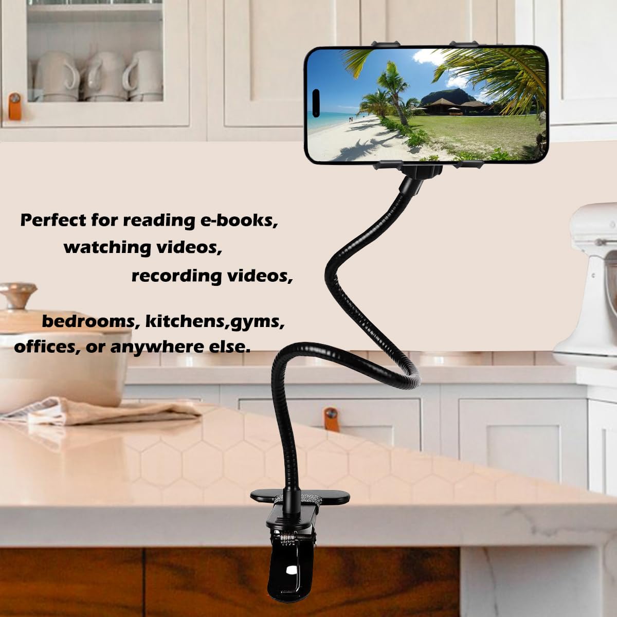 Selfdee Cell Phone Holder,Lazy Bracket, 360-degree Rotating Universal Flexible Long Arms Clip Mount Gooseneck Phones Stand for Bed Flexible Arm