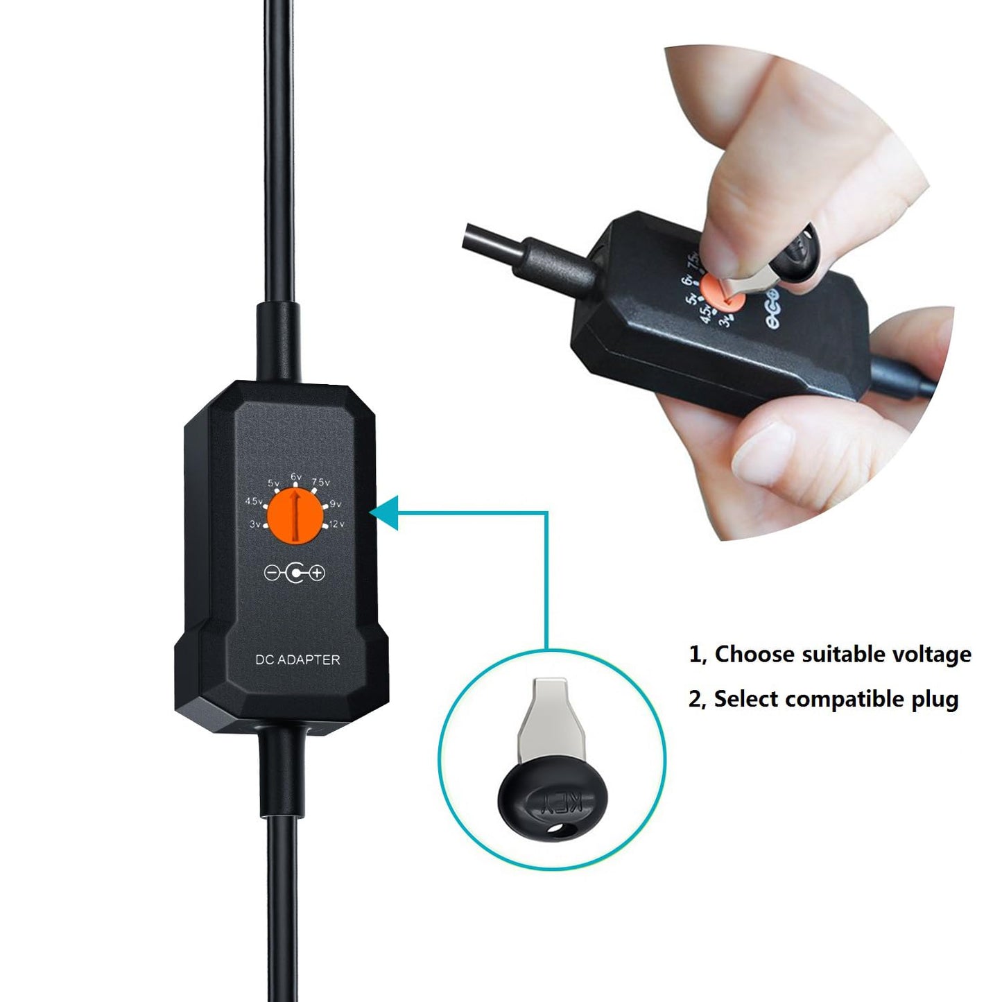 Powseed 34W 3V 4.5V 5V 6V 7.5V 9V 12V DC Car Charger with 10 Tips and USB Cigarette Lighter Adapter Power Supply Cord for Portable DVD Player Dash cam