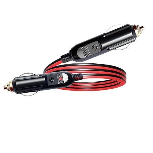 Faoyliye 12AWG Car Cigarette Lighter Plug Extension Cable,15A Male to Male Cigarette Lighter Plug with LED Lights and Fuse Protection On Both
