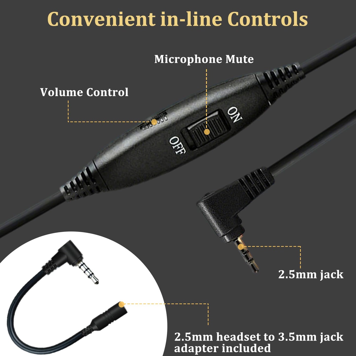 Callez 2.5mm Cordless Phone Headset with Microphone, Telephone Headphone Compatible with Uniden Panasonic VTech AT&T Cisco SPA RCA Dect Cordless