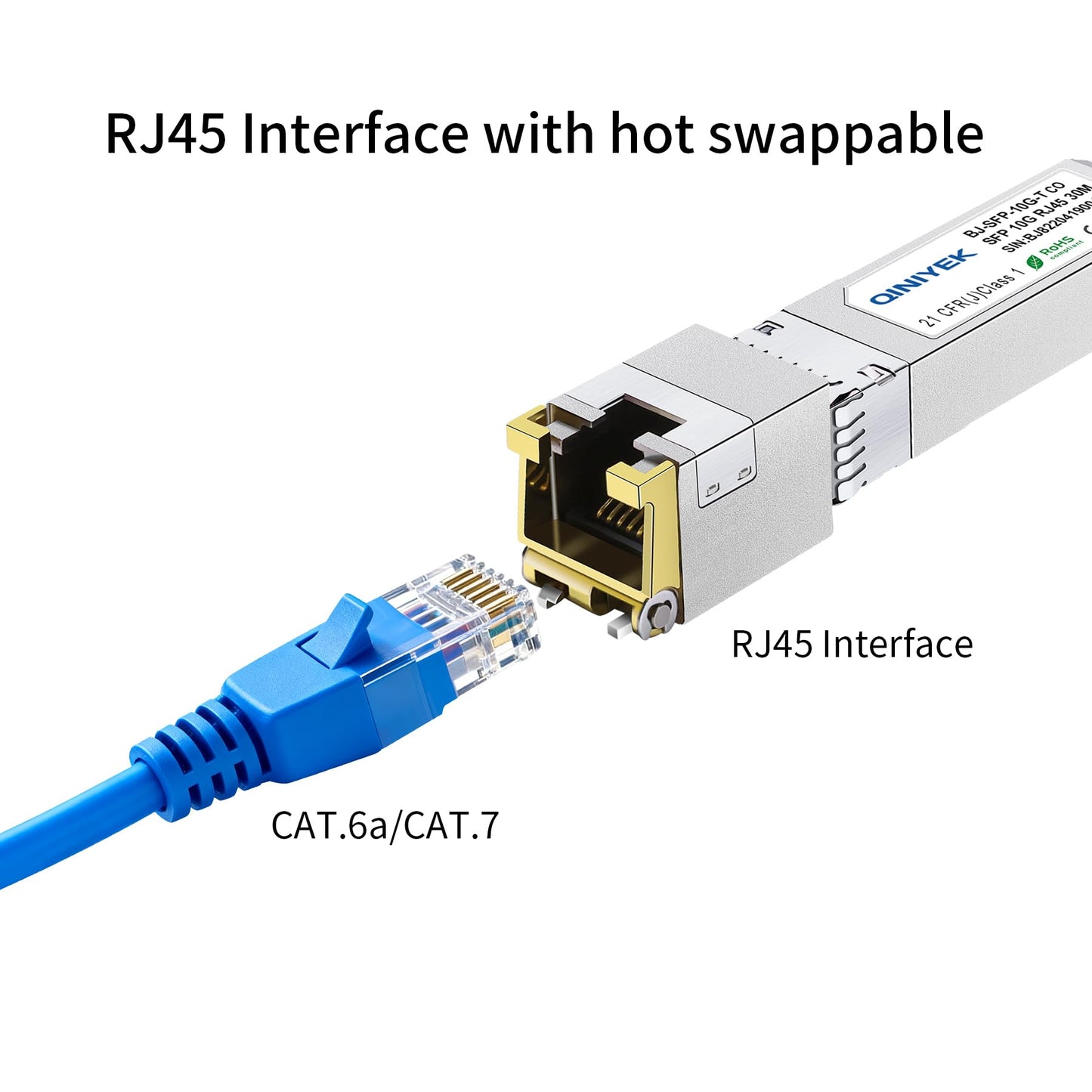QINIYEK 4-Pack 10G SFP+ to RJ45 Module | 10Gbase-T Transceiver Compatible with Cisco, Ubiquiti, TP-Link, Meraki, Netgear and Open switches | CAT6a/7