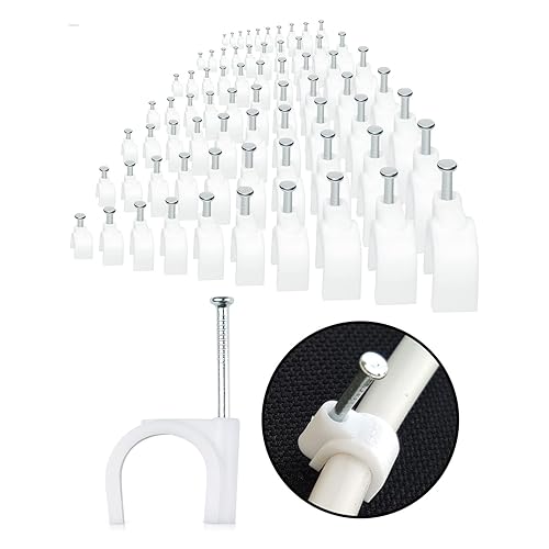 100-Pack Mini Round Cable Clips- Computer Cable Management Clips for Appliances, Ethernet, Coaxial Cable & Extension Cords - Mini Wire Nail Clips