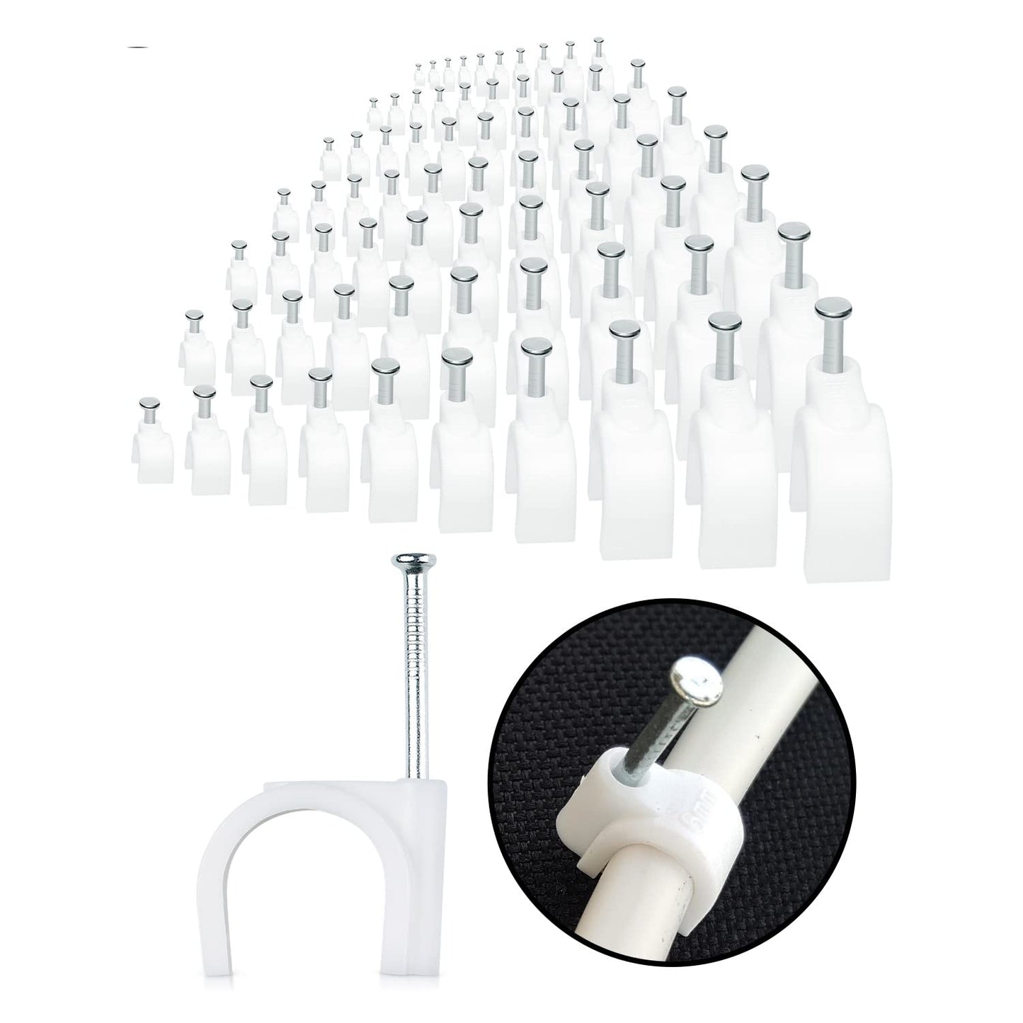 100-Pack Mini Round Cable Clips- Computer Cable Management Clips for Appliances, Ethernet, Coaxial Cable & Extension Cords - Mini Wire Nail Clips