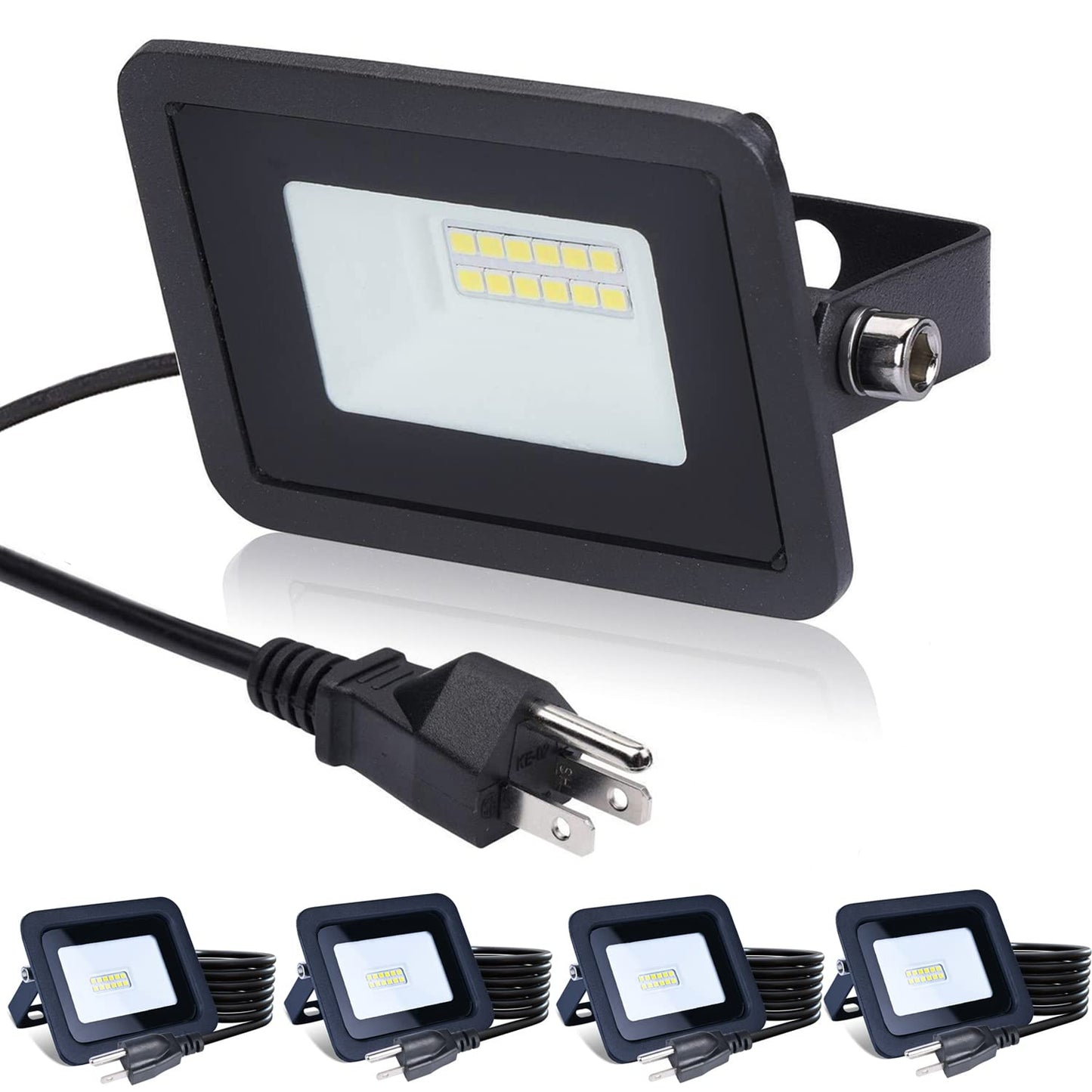 MIWAT 5Pack 10W Warm White LED Flood Light Outdoor, LED Work Light, Plug and Play, Waterproof Outdoor Floodlights for Yard, Garden, Playground 3x2