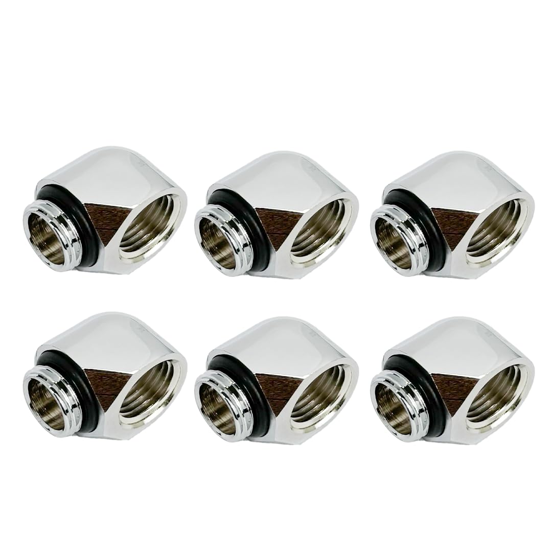dracaena.io 6-Pack G1/4" Male to Female 90° Angle Elbow Fittings, Brass Water Cooling Connector Adapter for PC Computer Liquid Cooling Loop, Durable