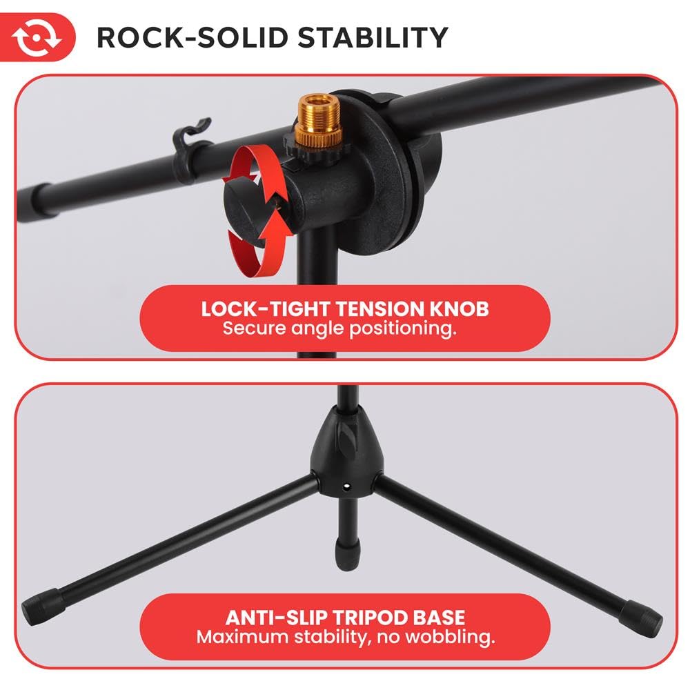 Pyle Universal Adjustable Tripod Microphone Stand - Pair of Heavy Duty Lightweight Professional Compact Extendable Stage Studio Floor Standing Boom