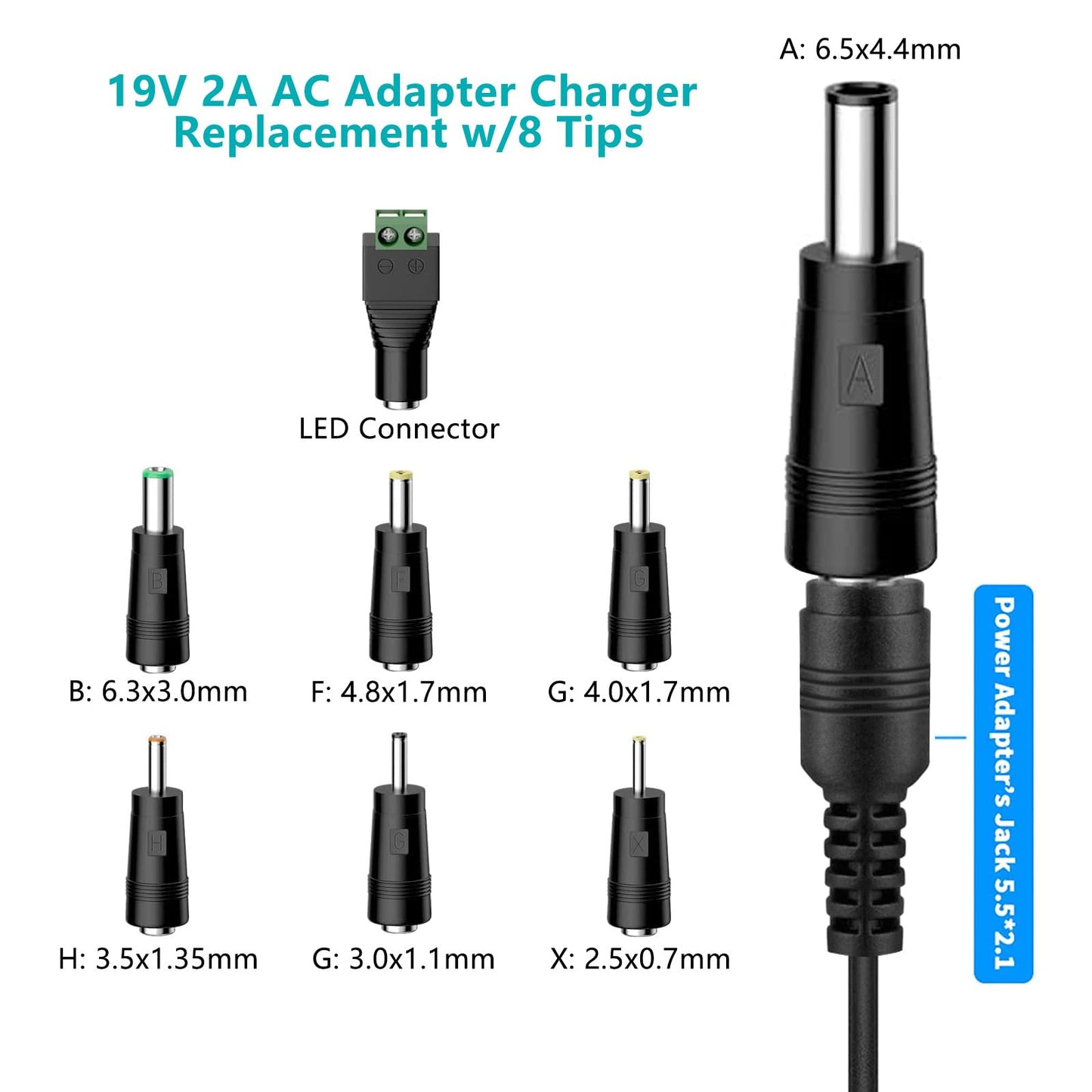 19V 2.1A 2A 40W AC Adapter Wall Charger Universal DC in 19V Power Supply Cord with 8 Tips Barrel 19 Volts 2 Amps 2000mA Compatible HP,Harman Kardon…