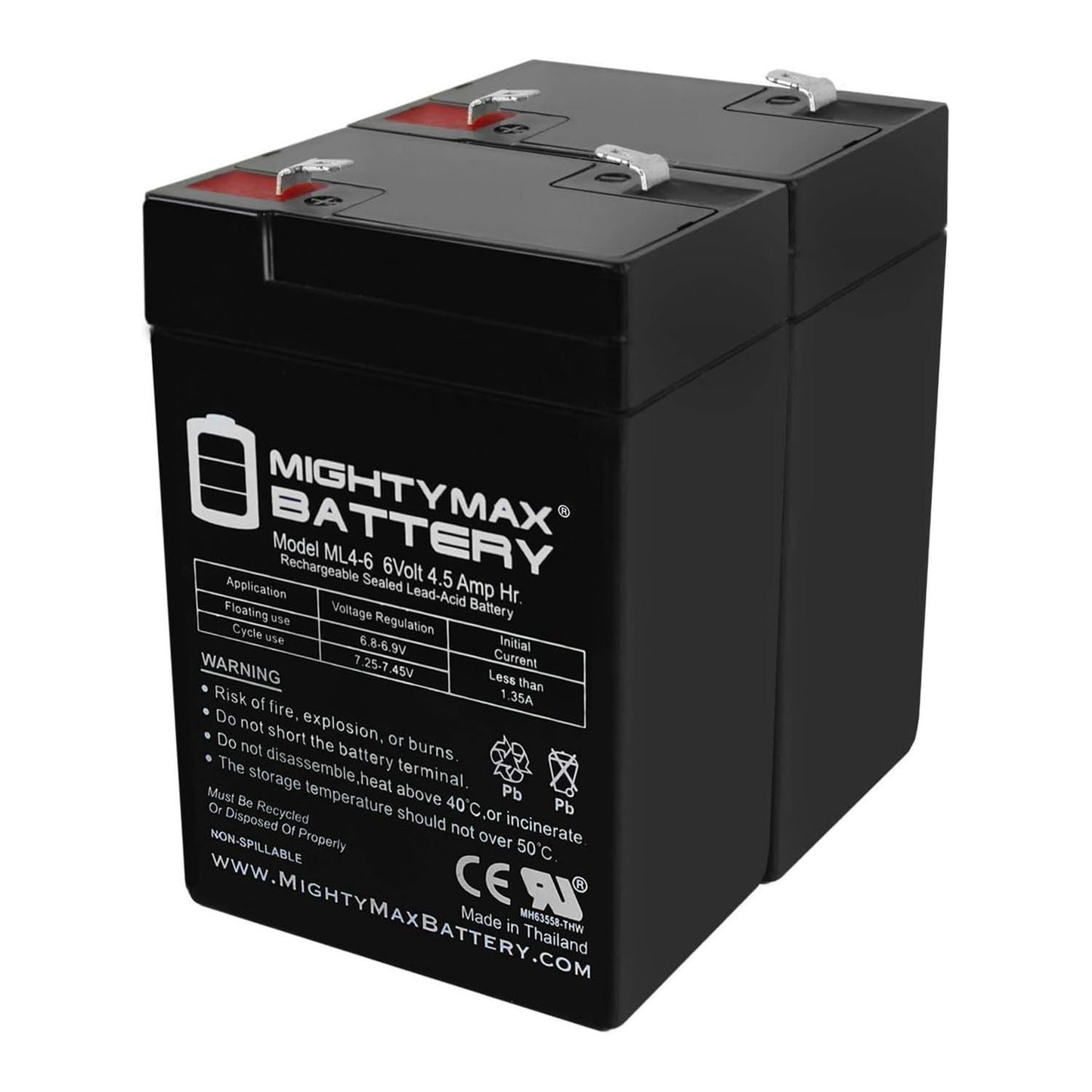 Mighty Max Battery ML4-6 - 6 Volt 4.5 AH SLA Battery - 2 Pack