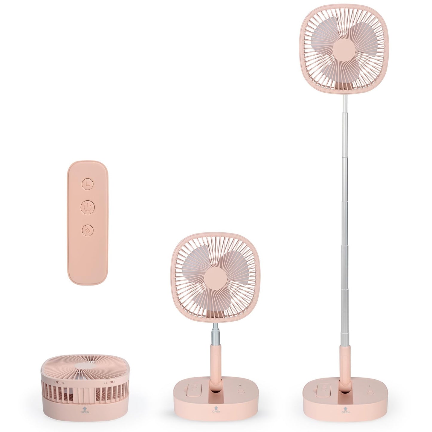 Magesh Portable Pedestal Fan - Foldaway Standing Fan Foldable Desk Fan, Use 7200Mah Rechargeable Battery, Remote Control Telescopic 4 Speed Quiet