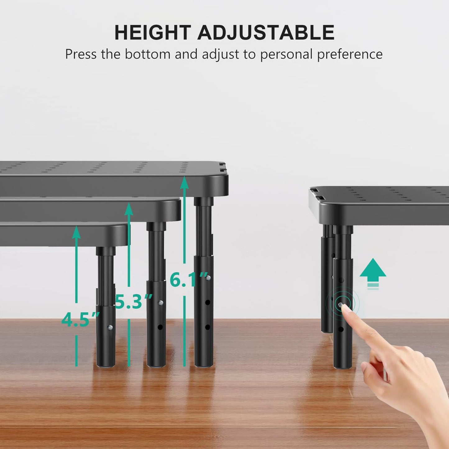 WALI Computer Monitor Stand for Desk, Adjustable Laptop Riser, Desk Monitor Stand Underneath Storage for Office, School Supplies (PTT001-B), 1 Pack