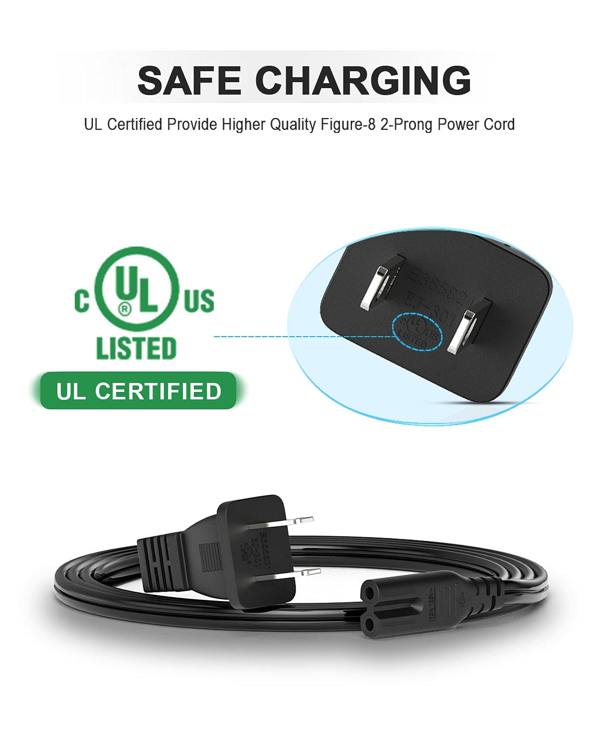 AC Power Cord for PS5 PS4 PS3 PlayStation 4 Slim,Xbox One S/X,TV Power Cable for Samsung LG TCL Roku Toshiba LED LCD TV,HP