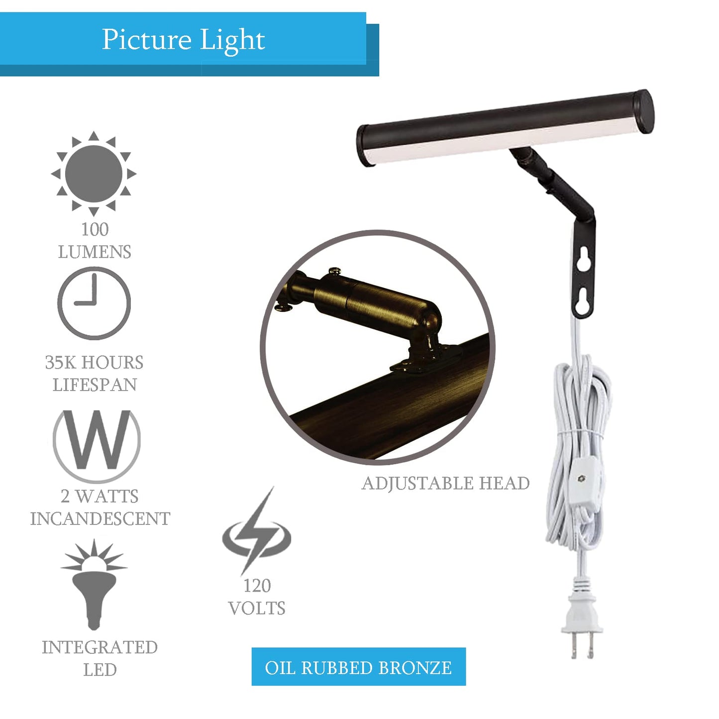 Ciata Picture Light, 7-Inches Picture Frame Light Integrated LED Art Light, 3000K 2 Watt Adjustable Metal Picture Lights for Wall, Artwork Light