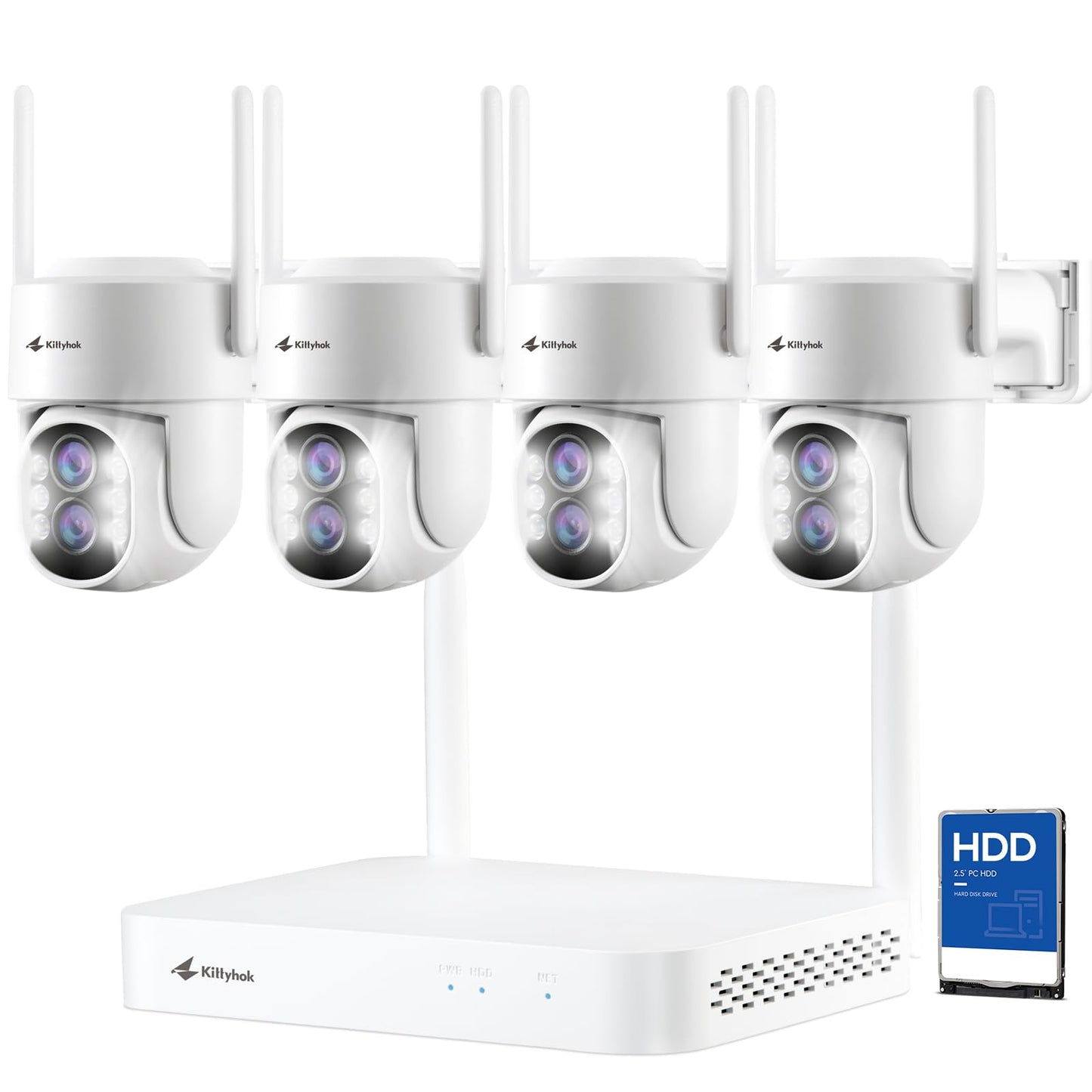 Kittyhok PTZ Wireless Security Camera System | 4pcs Dual Lens 2K Security Camera Wireless Outdoor with 10X Zoom, WiFi6 2.4G/5G, Auto Tracking, Human