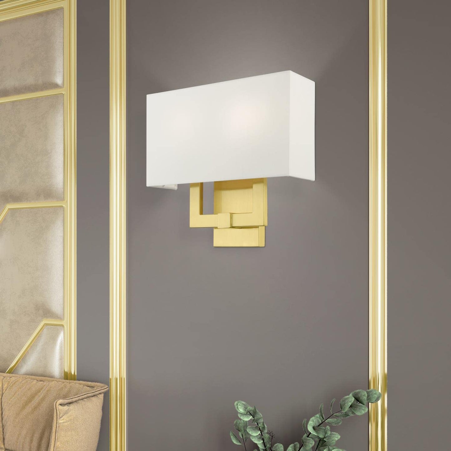 Livex Lighting 51103-12 Meridian Collection ADA 2-Light Wall Sconce Light with Off-White Hardback Fabric Shade, Satin Brass, 13 x 12.5