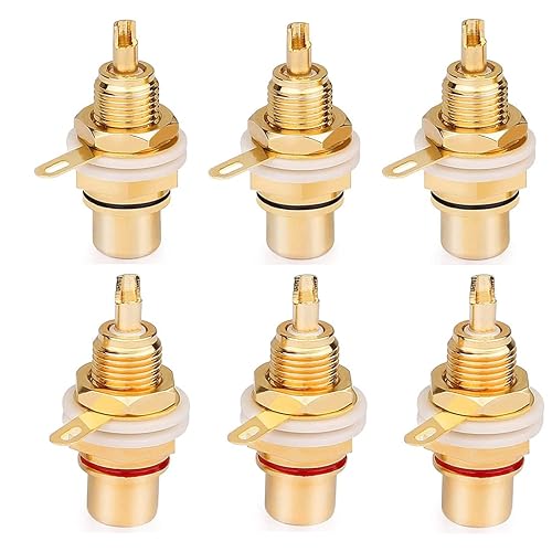 GDQLCNXB Gold Plated Female RCA Phono Panel Mount Chassis Socket Plug Jack Connector - (6 Pcs)