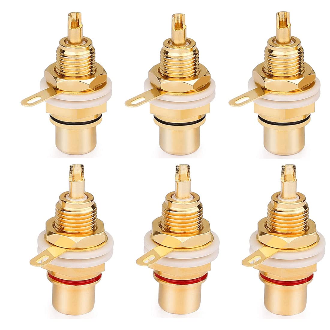 GDQLCNXB Gold Plated Female RCA Phono Panel Mount Chassis Socket Plug Jack Connector - (6 Pcs)