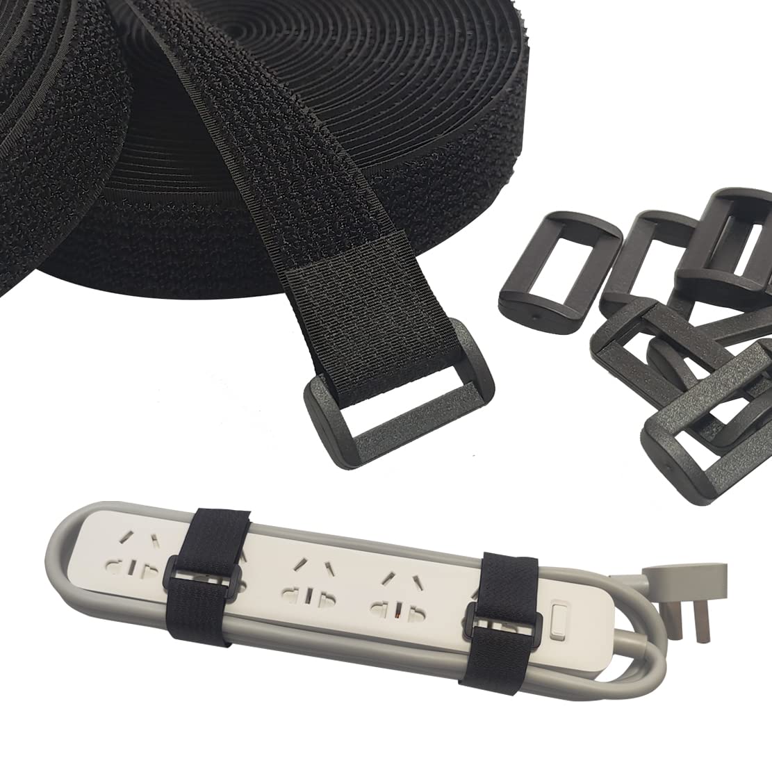 UONIKA 40ft Hook and Loop Straps with 60 Buckles, Adjustable Reusable Cable Straps, Arbitrarily Cut Fixing Nylon Cinch Strap