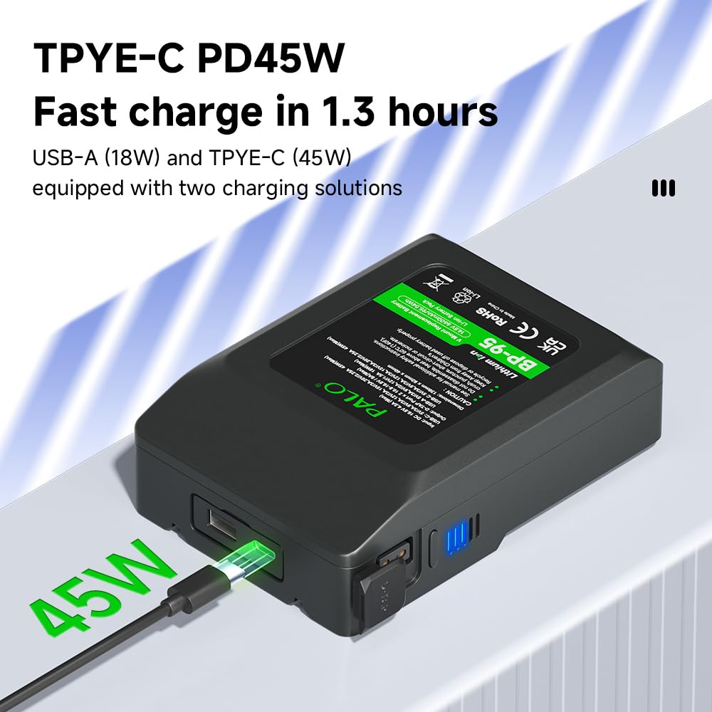 Palogreen V Mount Battery 95Wh 14.8V 6600mAh Rechargeable Battery Fasting Charging for Broadcast Video Camcorder, Compatible with Sony HDCAM, XDCAM