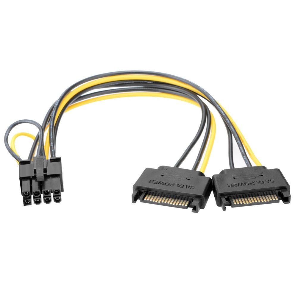 J&D 8 Pin to SATA Power Cable, (2 Pack) 2X SATA to 8 Pin PCI Express (PCIe) Graphic Video Card Power Cable Adapter, 8 inch