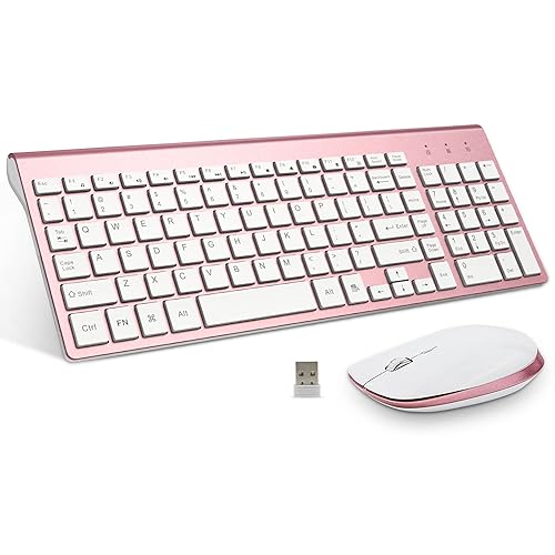 FENIFOX Keyboard and Mouse Wireless, USB 2.4GHz Combo Silent Quiet Low Profile Compact Full Size Flat Slim Thin Portable with Number Pad Soft Cover