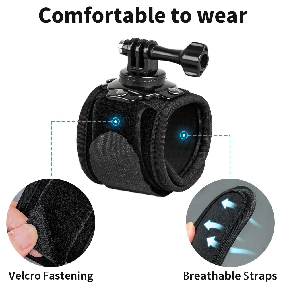 Wrist Strap Mount, 360° Rotating Arm Mount Strap Compatible with GoPro Hero 13/12/11/10/9/8/7//6/5 Black,DJI Action 6/5 pro/4/3,Insta 360 ONE